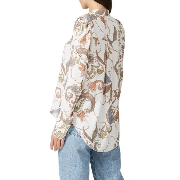 SEE BY CHLOE White Floral Paisley Print Crepe Puff Sleeve Blouse, Size 34/XXS - Picture 3 of 16